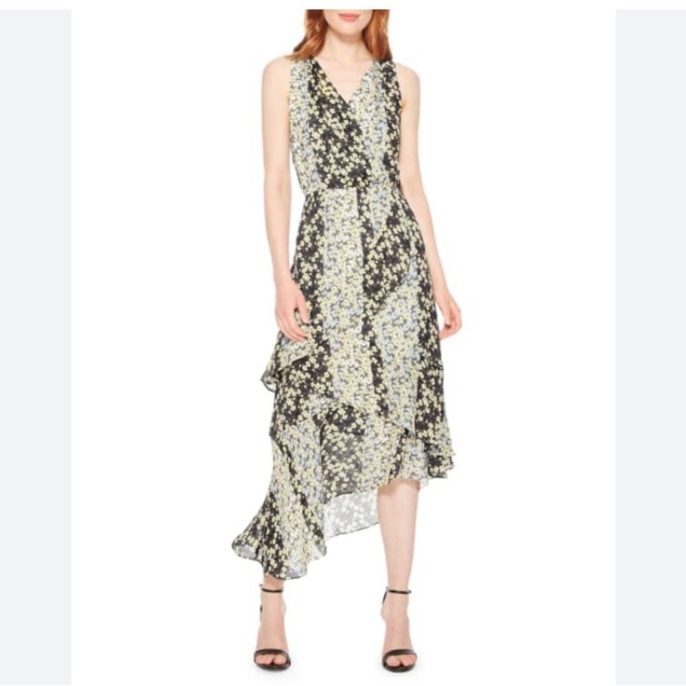 New Parker Pippin Silk Blend Floral Tiered Ruffle Midi Dress Xl
